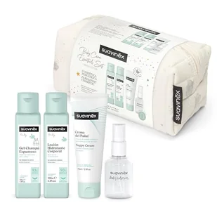Suavinex, Kosmetyczka dla niemowląt, zestaw upominkowy dla noworodka z kosmetykami: żel szampon 100 ml + balsam nawilżający 100 ml + krem do pieluchy 75 ml + Baby Cologne 50 ml, format podróżny. - Kosmetyki kąpielowe dla dzieci - miniaturka - grafika 1