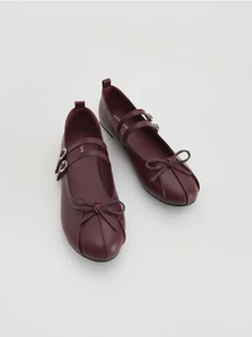 Reserved - Eleganckie baleriny z kokardą - bordowy - Buty dla dziewczynek - miniaturka - grafika 1