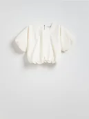 Bluzki damskie - Reserved - Krótka bluzka bombka - biały - miniaturka - grafika 1