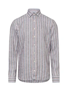 Bugatti Męska koszula casual - Kent Mężczyźni Slim Fit len brązowy|zielony|biały w paski, L - Koszule męskie - miniaturka - grafika 1
