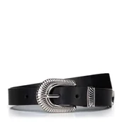 Paski - Damski pasek skórzany z klamrą tłoczoną w ozdobny wzór - miniaturka - grafika 1