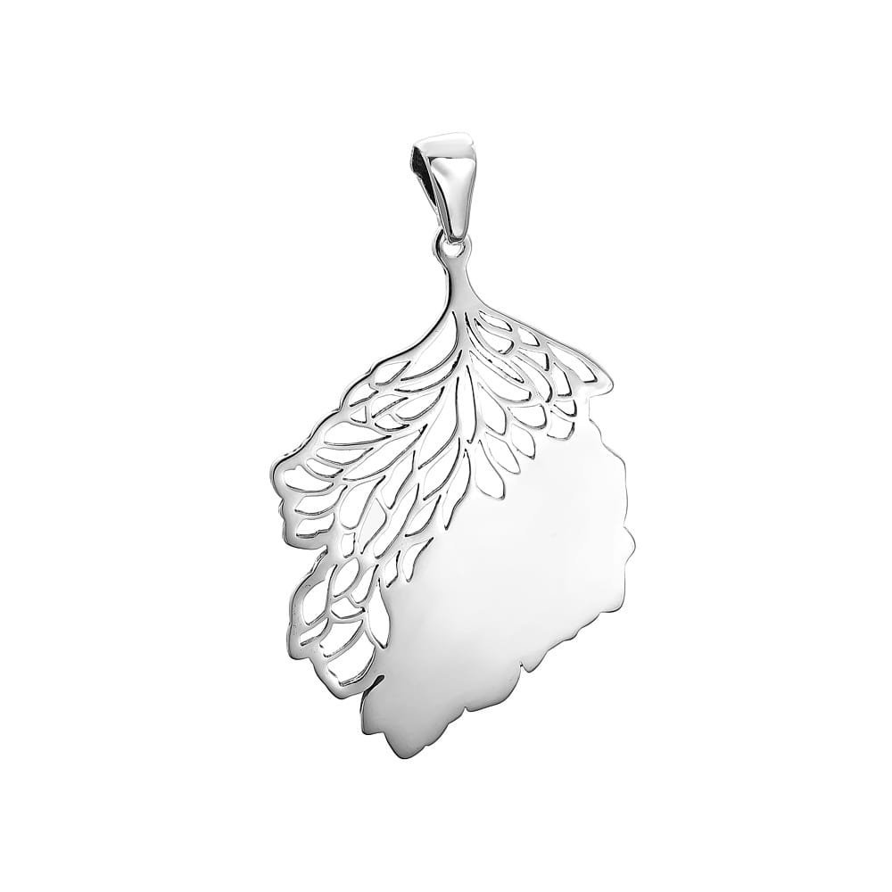 Srebrny wisiorek duży gładki ażurowy liść zawieszka na łańcuszek pr925