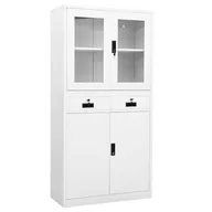 Szafy biurowe - vidaXL vidaXL Szafa biurowa biała 90x40x180 cm stal i szkło hartowane 336421 - miniaturka - grafika 1