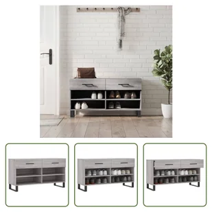 The Living Store Ławka na buty szara Sonoma 102x35x55 cm Materiał drewnopochodny - Szafki na buty - miniaturka - grafika 1