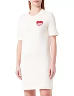 Sukienki - Love Moschino Damska sukienka z krótkim rękawem z nadrukiem w kształcie litery T, z motywem serc, kremowy, 40 - miniaturka - grafika 1