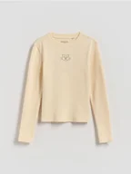 Bluzki dla dziewczynek - Reserved - Prążkowana bluzka z aplikacją - kremowy - miniaturka - grafika 1