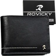 Portfele - ROVICKY Skórzany portfel męski duży i funkcjonalny bez zapięcia poziomy czarny elegancki prezent ochrona kart RFID - miniaturka - grafika 1