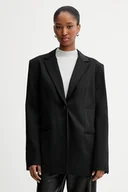 Marynarki i żakiety damskie - Calvin Klein marynarka kolor czarny jednorzędowa gładka LV040WL422 - miniaturka - grafika 1