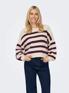 ONLY Sweter w kolorze kremowo-fioletowym - Swetry damskie - miniaturka - grafika 1