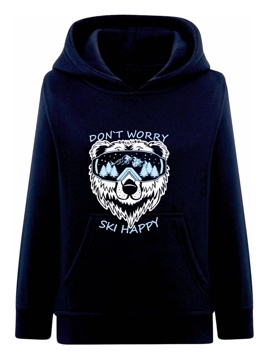 Chłopięca bluza z kapturem nadruk misia w goglach granatowa Tup Tup