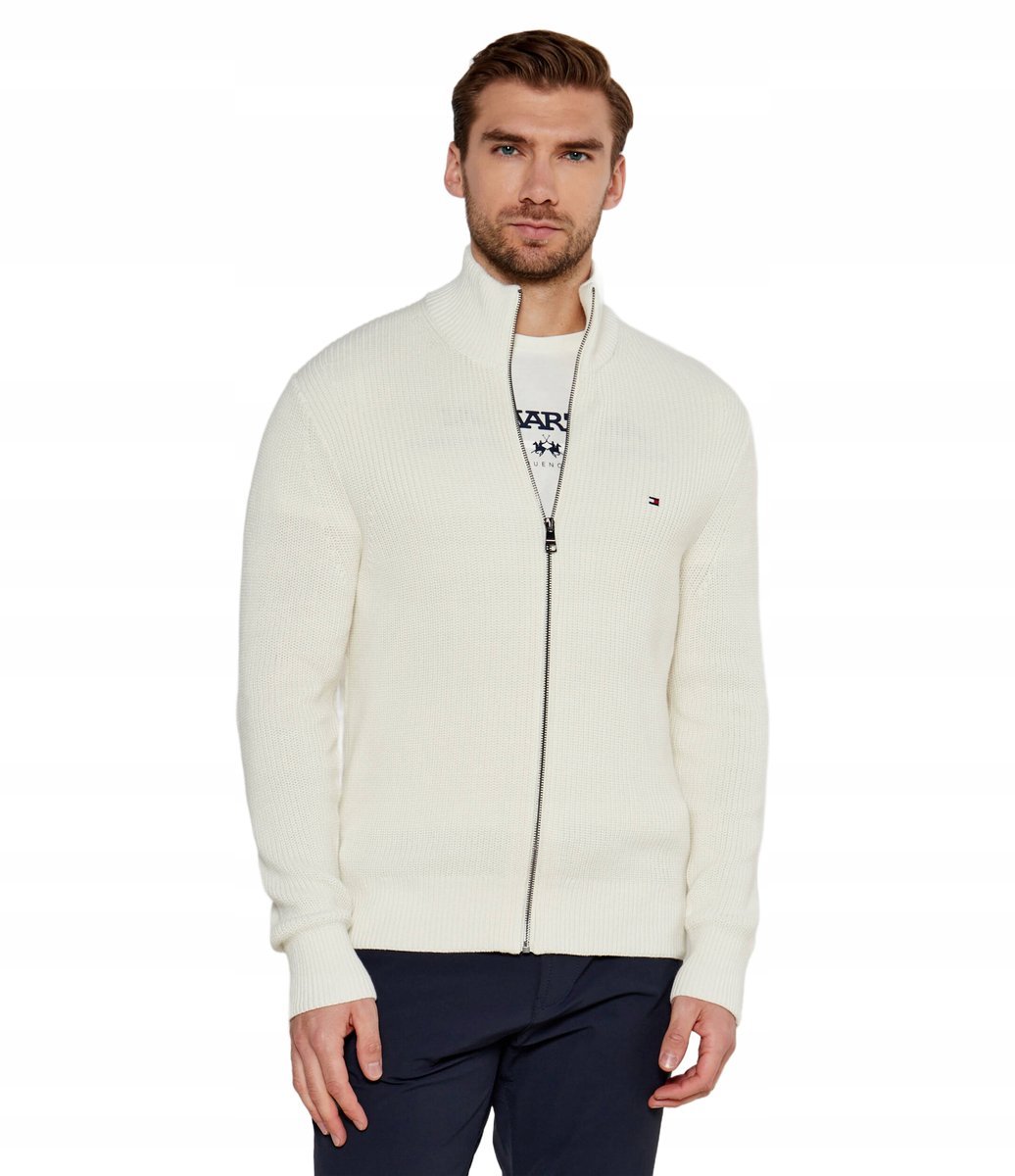 TOMMY HILFIGER ECRU SWETER MĘSKI Z DZIANINY ZE STÓJKĄ 3XL 16BA