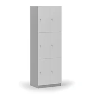 Szafki biurowe - Drewniana szafka skrytkowa, 6 schowków, zamek cylindryczny, szary/biały - miniaturka - grafika 1