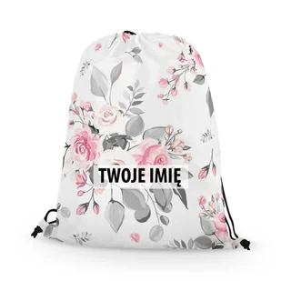 WORKO-PLECAK z Twoim imieniem Różowo-szare kwiaty 086 - Plecaki worki - miniaturka - grafika 1