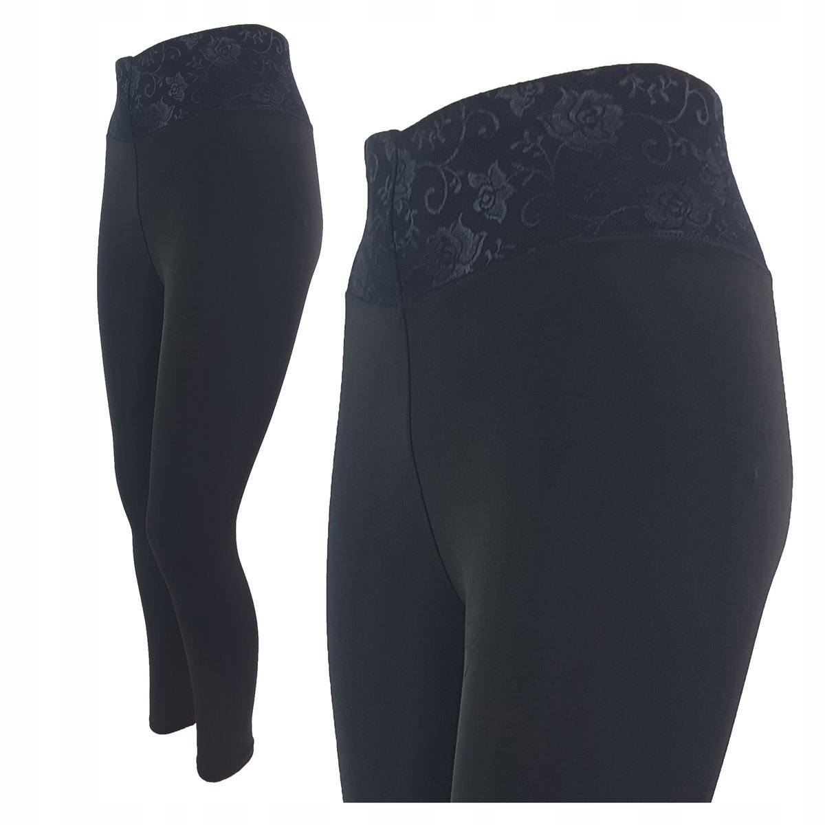 Legginsy Modelujące Push Up Efekt Skóry Rekina z Koronkowym Pasem S/M 36