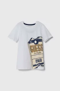 Koszulki dla chłopców - Guess t-shirt bawełniany dziecięcy kolor biały z nadrukiem - grafika 1