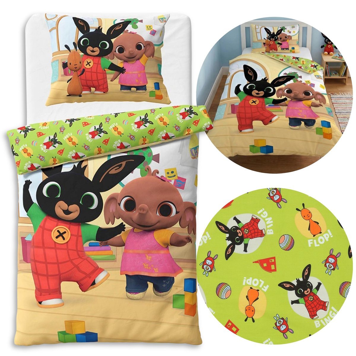 Bing i Sula DWUSTRONNA, bawełniana pościel dziecięca na zamek, 100% BAWEŁNA 140x200cm+70x90cm OEKO-TEX