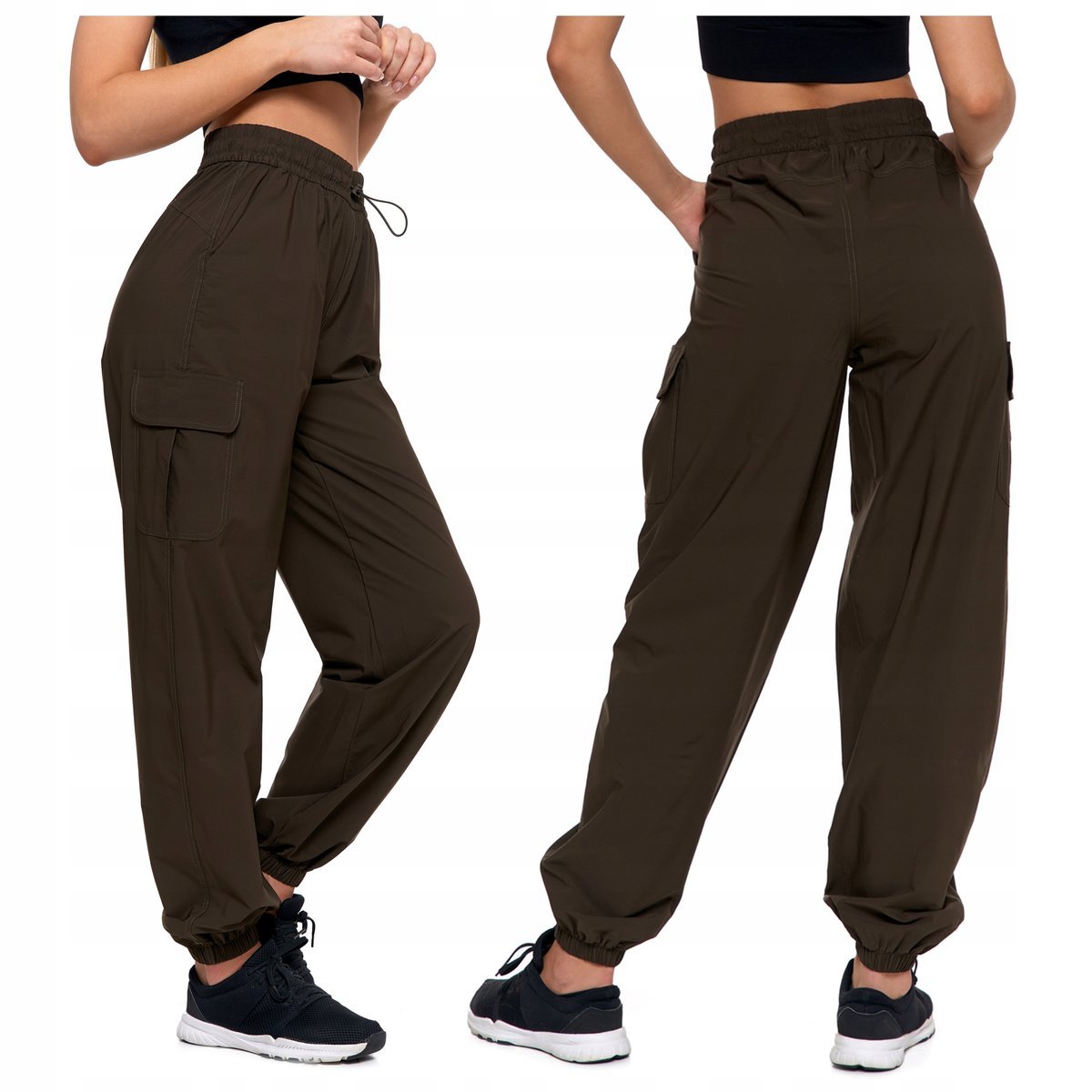 Luźne SPODNIE DAMSKIE PARACHUTE BOJÓWKI Cargo Baggy Wysoki Stan MORAJ r. XL