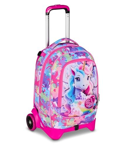 SJ GANG STYLE JAM GANG Wózek szkolny dla szczeniąt New Tech, różowy, 3 w 1, potrójne zastosowanie, plecak z odpinanym wózkiem i systemem crossover, szkoła podstawowa, dziewczynka, Różowy, Taglia