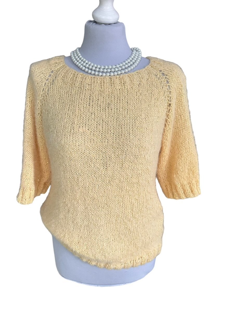 Sweter alpaka jedwab nitka z cekinami recznie robiony żółty handmade