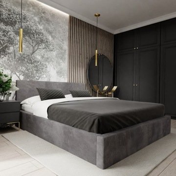 Łóżko Tapicerowane 140x200 Łóżko Podwójne Z Pojemnikiem Grafitowe