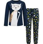 Piżamy dla dziewczynek - Piżama z długim rękawem dla dziewczynki, z motywem kotów, granatowa 9-13 lat - miniaturka - grafika 1