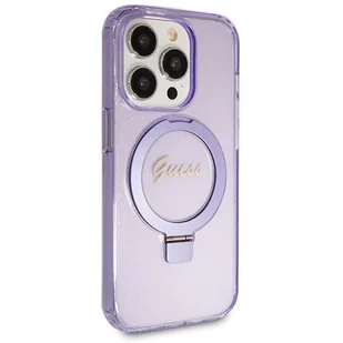 Etui Guess GUHMP14XHRSGSU Apple iPhone 14 Pro Max hardcase Ring Stand Script Glitter MagSafe fioletowy/purple - Etui i futerały do telefonów - miniaturka - grafika 5