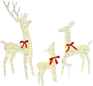 vidaXL Rodzina Reniferów 3 pcs Ciepła biel 67 x 26 x 127 cm PET - Ozdoby bożonarodzeniowe - miniaturka - grafika 1