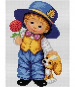 Pasmanteria - Kanwa z nadrukiem Ariadna 15x20cm chłopiec z psem - miniaturka - grafika 1