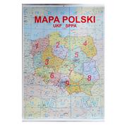 Listwowana mapa Polski z lokatorami i podziałem na okręgi  68 x 48cm