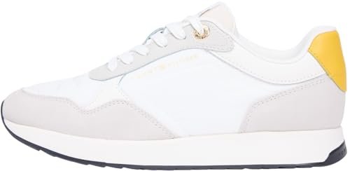 Tommy Hilfiger Kobiety Mix Material Runner FW0FW08950 Low Top, Biały (Coastal Taupe/Ecru/Yellow), 41, Biały przybrzeżny taupe ecru żółty, 41 EU