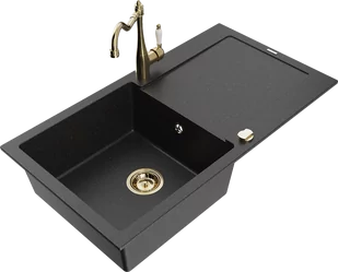 Mexen Leo zlewozmywak granitowy 1-komorowy z ociekaczem i baterią kuchenną Carla, czarny/srebrny metalik - 6501-73-670700-50 - Zlewozmywaki z baterią - miniaturka - grafika 1