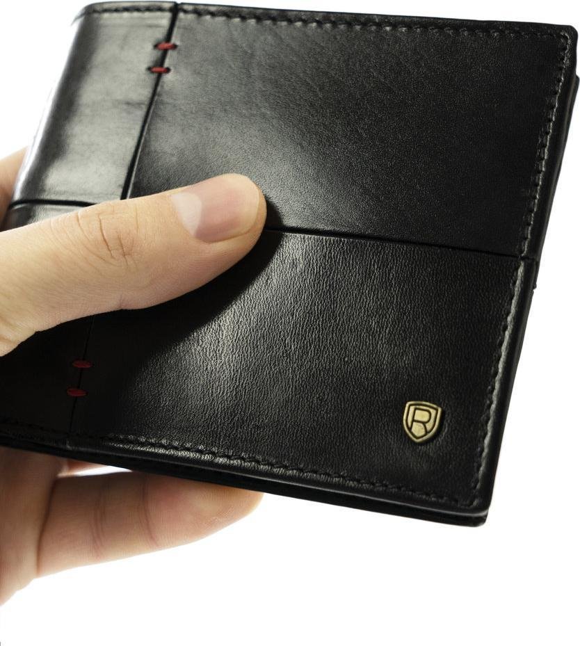 Rovicky Poziomy portfel męski z czerwonym przeszyciem, skóra naturalna licowa Rovicky NoSize