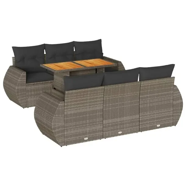 Zestaw mebli ogrodowych modułowych szary rattan PE, stół 100x55x44/73 cm