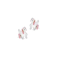 Biżuteria dla dzieci - Srebrne Kolczyki 925 Jednorożec Biały dla dziewczynki - miniaturka - grafika 1
