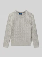 Swetry dla chłopców - Sweter z dzianiny ze ściegiem warkoczowym i okrągłym dekoltem - miniaturka - grafika 1