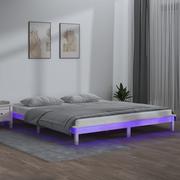 Łóżka - Lumarko Rama łóżka z LED, biała, 150x200 cm, King Size, lite drewno - miniaturka - grafika 1
