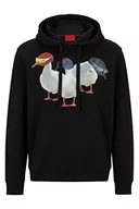 Bluzy męskie - HUGO Męska bluza z kapturem Ducks Relaxed-Fit z bawełny Terry z nadrukiem kaczki, czarny (Black1), XS - miniaturka - grafika 1