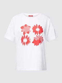 Koszulki i topy damskie - T-shirt z kwiatowym nadrukiem - grafika 1