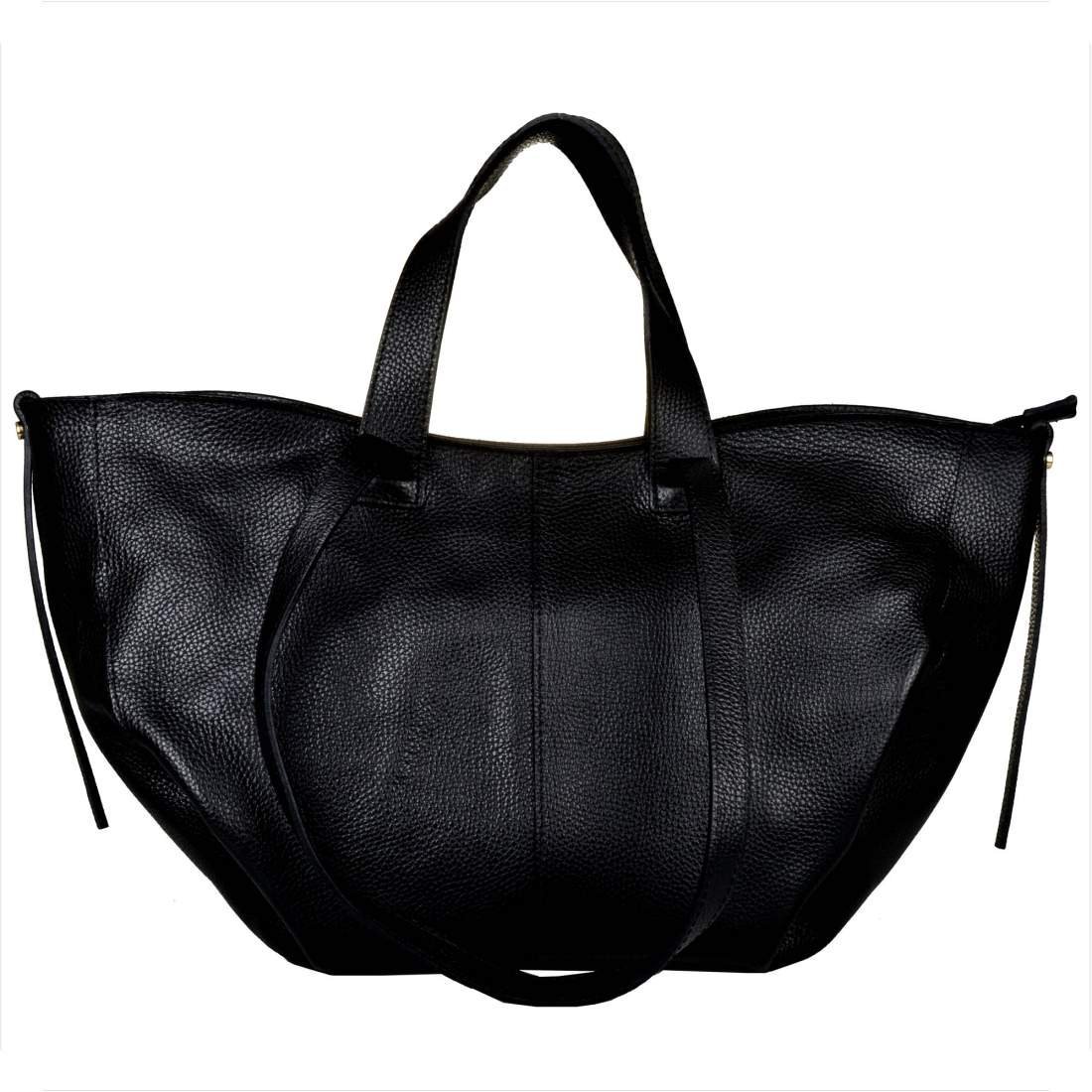 Borse in Pelle Torba skórzana shopper bag czarna na ramię i do ręki