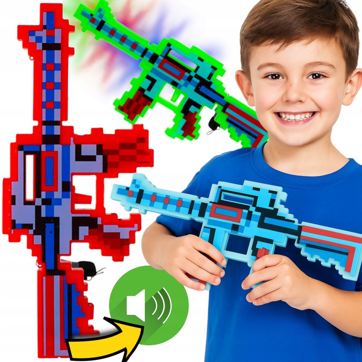 Karabin Minecraft na Baterie Pixel Świecący + Dźwięki Broń z Gry Majkraft