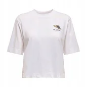 Bluzki damskie - ONLY BIAŁA BLUZKA Z KRÓTKIM RĘKAWEM I HAFTEM KAPELUSZA M 6BA - miniaturka - grafika 1