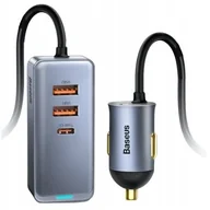 Ładowarki samochodowe - Ładowarka Baseus Ładowarka samochodowa Baseus Share Together 120W PPS 2xUSB-A 2xUSB-C z przedłużaczem - szara - miniaturka - grafika 1