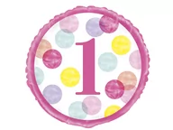 Baby shower i roczek - Balon foliowy różowy w kropki na roczek - 46 cm - miniaturka - grafika 1