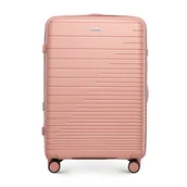 Walizki - Duża walizka z polipropylenu z błyszczącymi paskami różowa - miniaturka - grafika 1