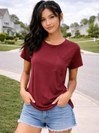 Koszulki i topy damskie - T-shirt z kieszonką M bordowy - miniaturka - grafika 1