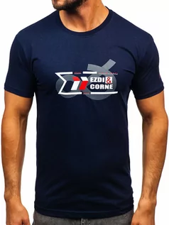 Koszulki męskie - Granatowy bawełniany t-shirt męski Denley 14736 - grafika 1