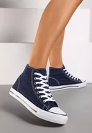 Trampki damskie - Granatowe Płaskie Trampki z Perforacją Yelagia - miniaturka - grafika 1