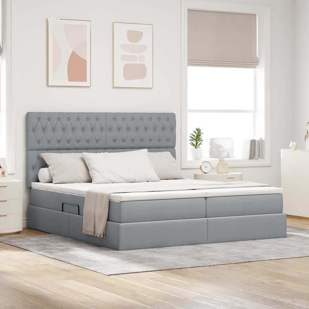 vidaXL vidaXL Łóżko z paskami LED Jasnoszary 180 x 200 cm tkanina