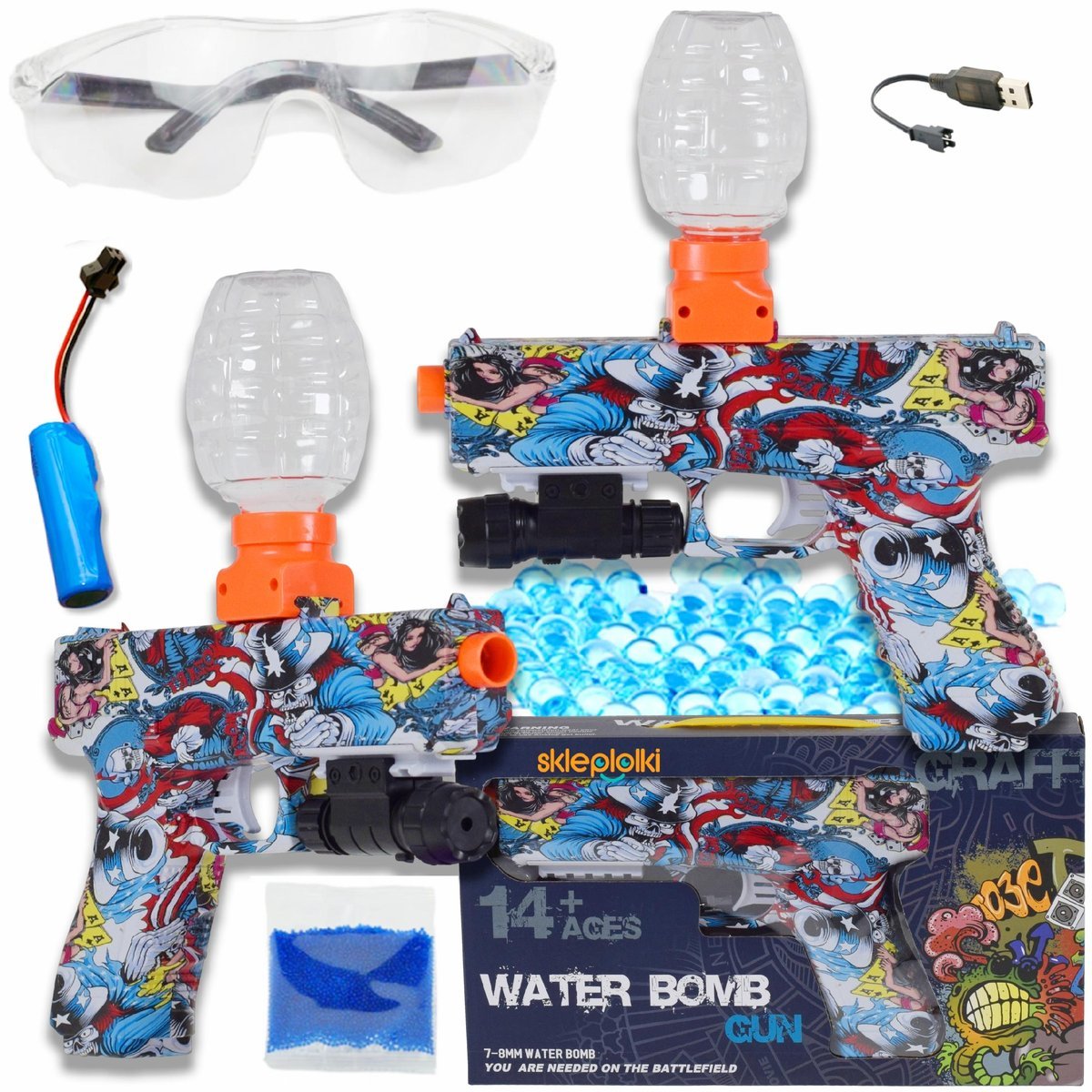 PISTOLET NA KULKI ŻELOWE AUTOMAT DUŻY ZESTAW 1000KULEK CELOWNIK GRANAT