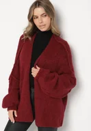 Swetry damskie - Bordowy Nietoperzowy Kardigan Bez Zapięć z Domieszką Wełny i Wiskozy Rallisa - miniaturka - grafika 1